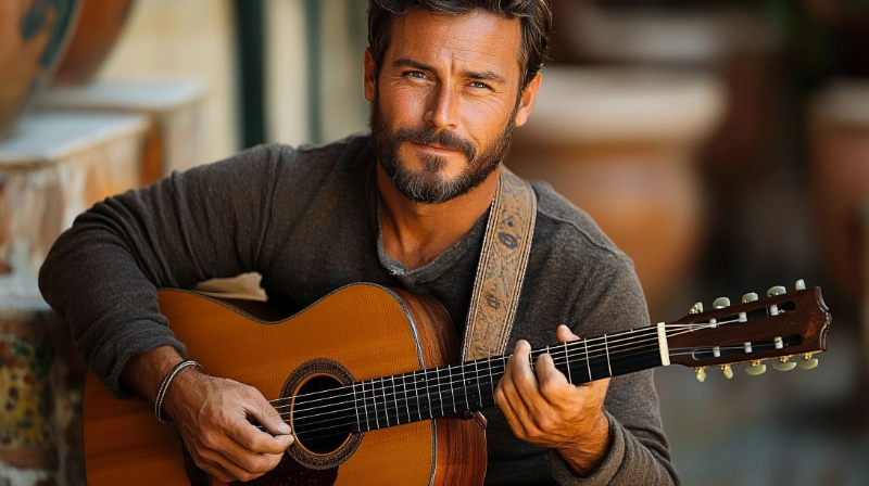 Acoustic guitar and folk music performance setup